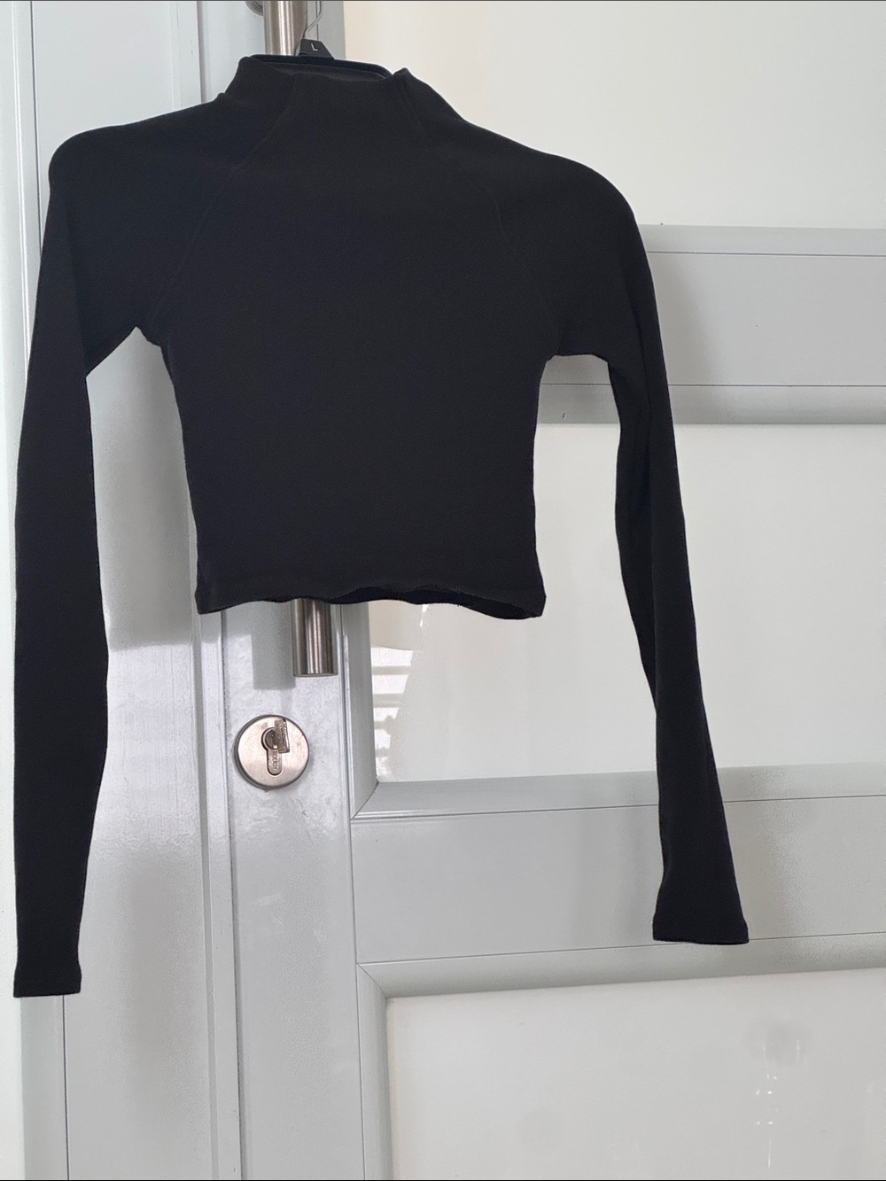 Zara Black Long-Sleeve Cropped Top with Mock Neck